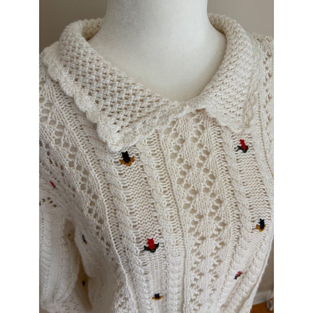 Vintage 90s Cottagecore Liz Sport Floral Embroidered Sweater Size Small - Picture 4 of 14